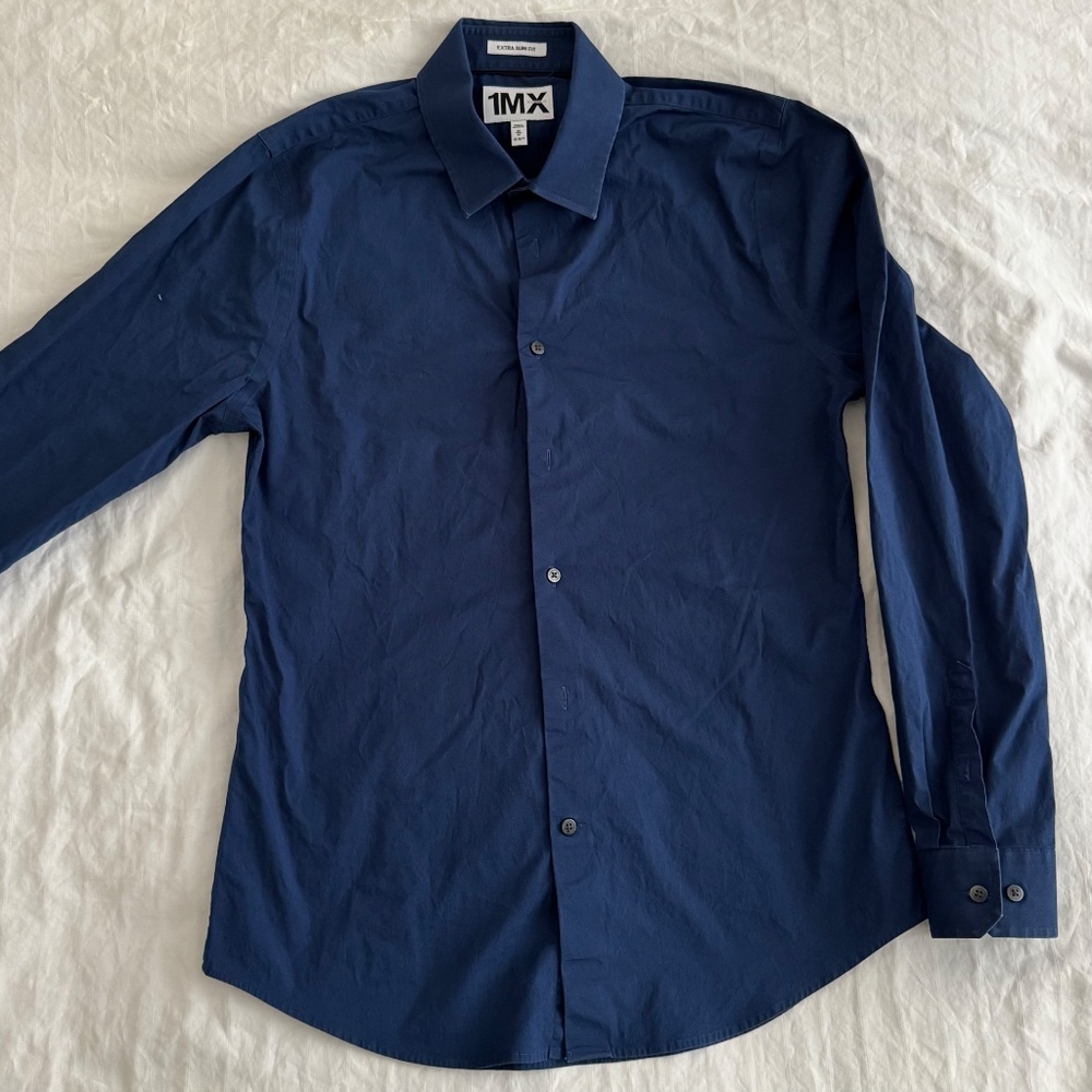 Express Men’s 1MX Medium Extra Slim Fit Stretch Shirt | Navy Blue